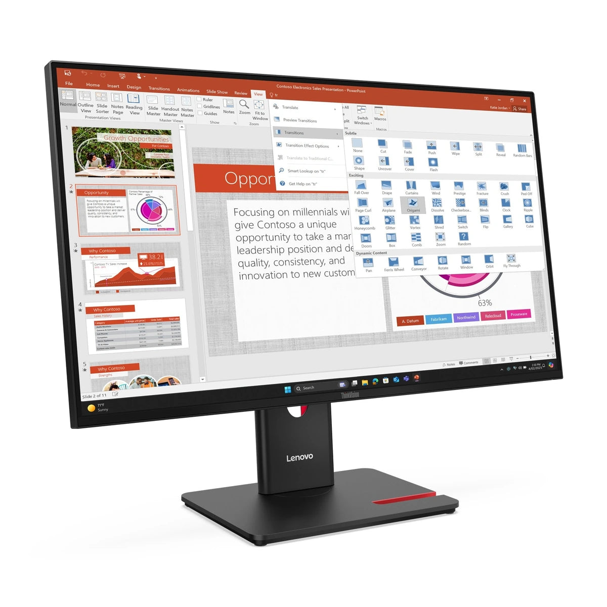 Moniteur Lenovo ThinkVision T27-40 27" FHD IPS 120Hz - vue arrière