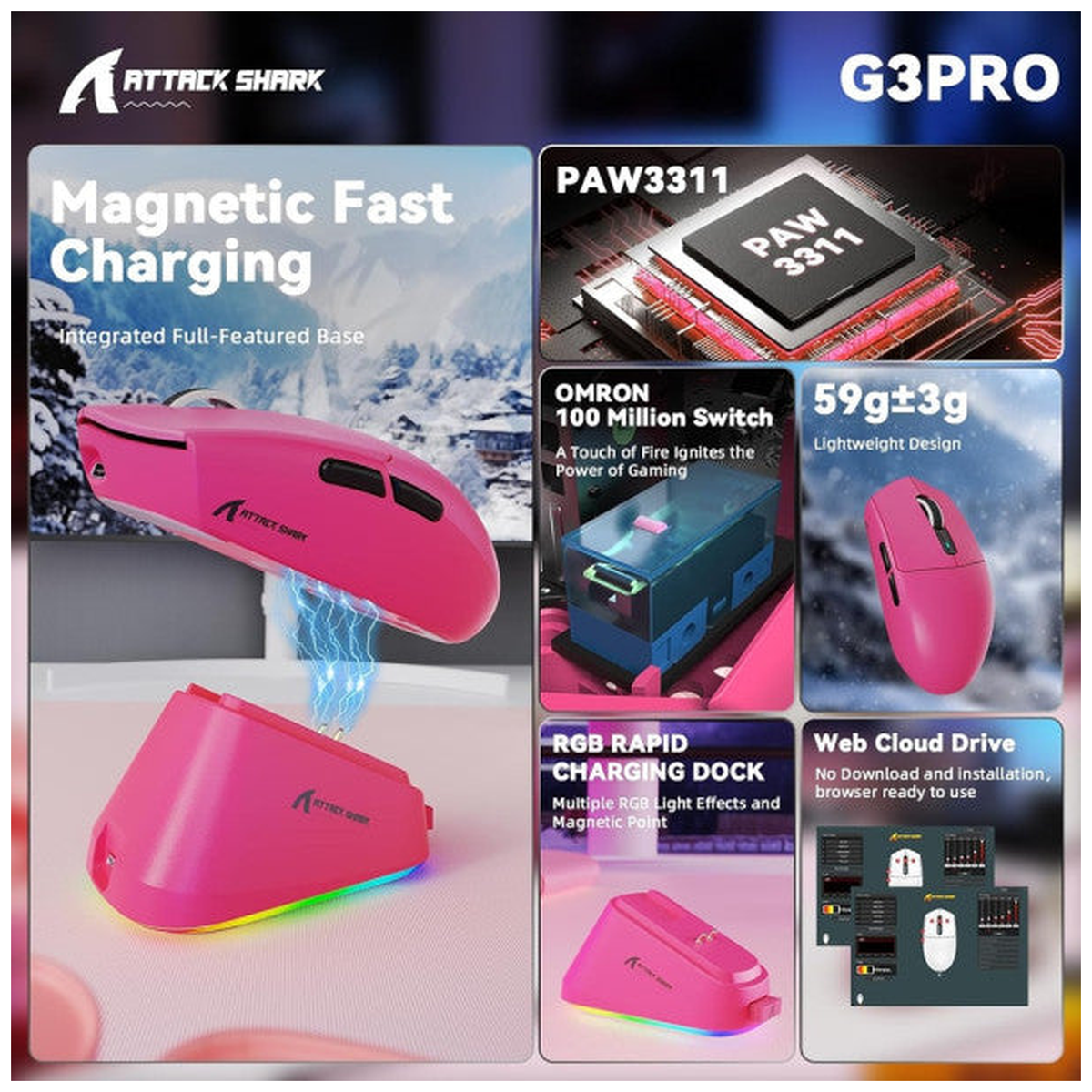 ATTACK SHARK G3 PRO (Berry Red)