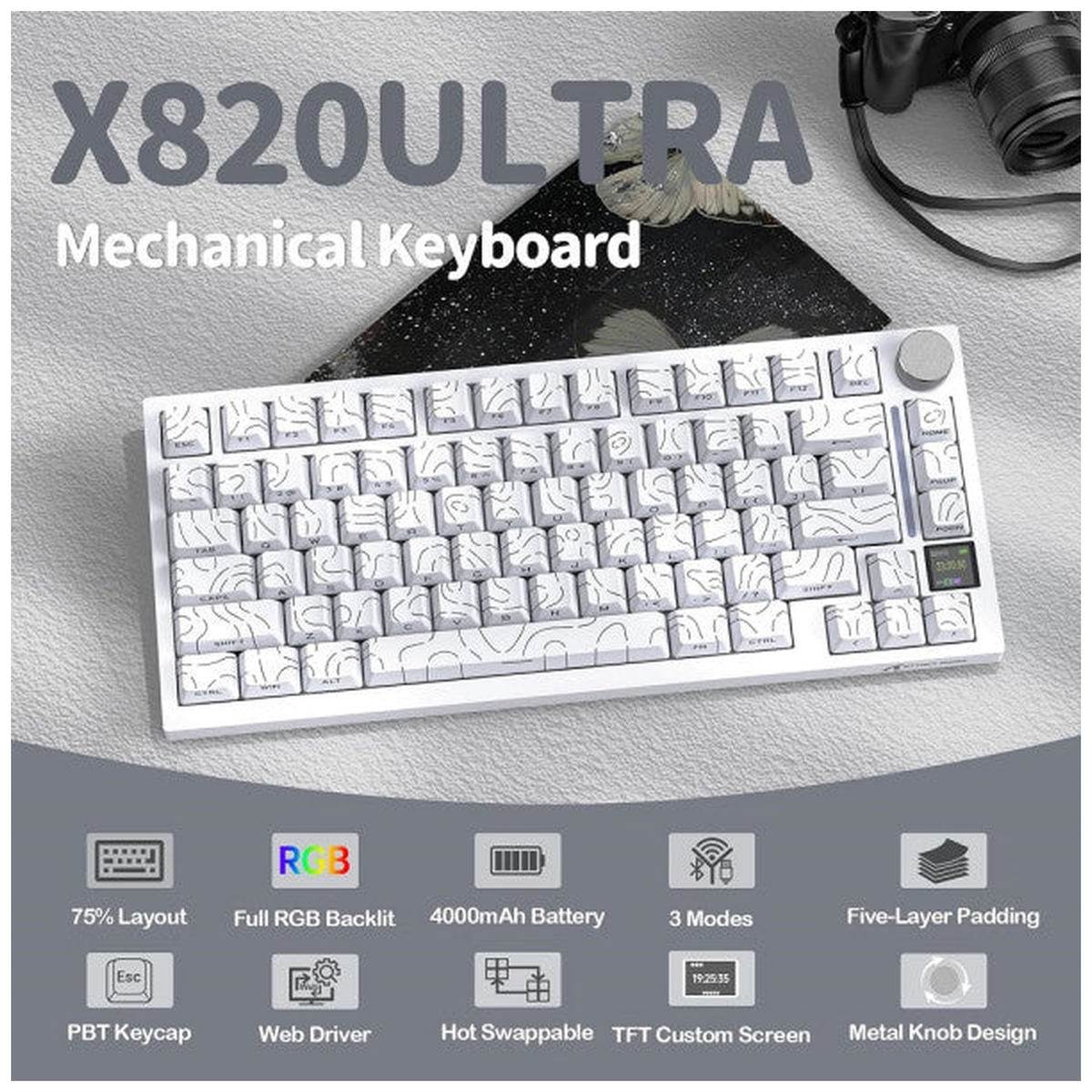 ATTACK SHARK X820 Ultra Shark Switch (White Contours)
