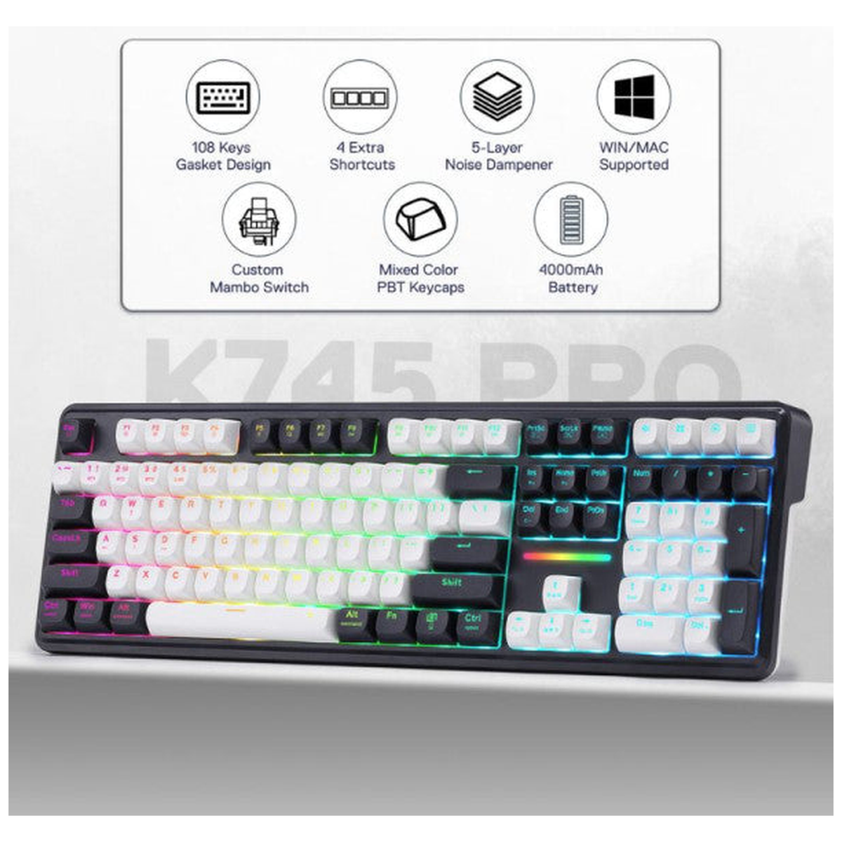 Redragon ANTONIUM K745 PRO Tri-Mode Mechanical Keyboard ( Blue)