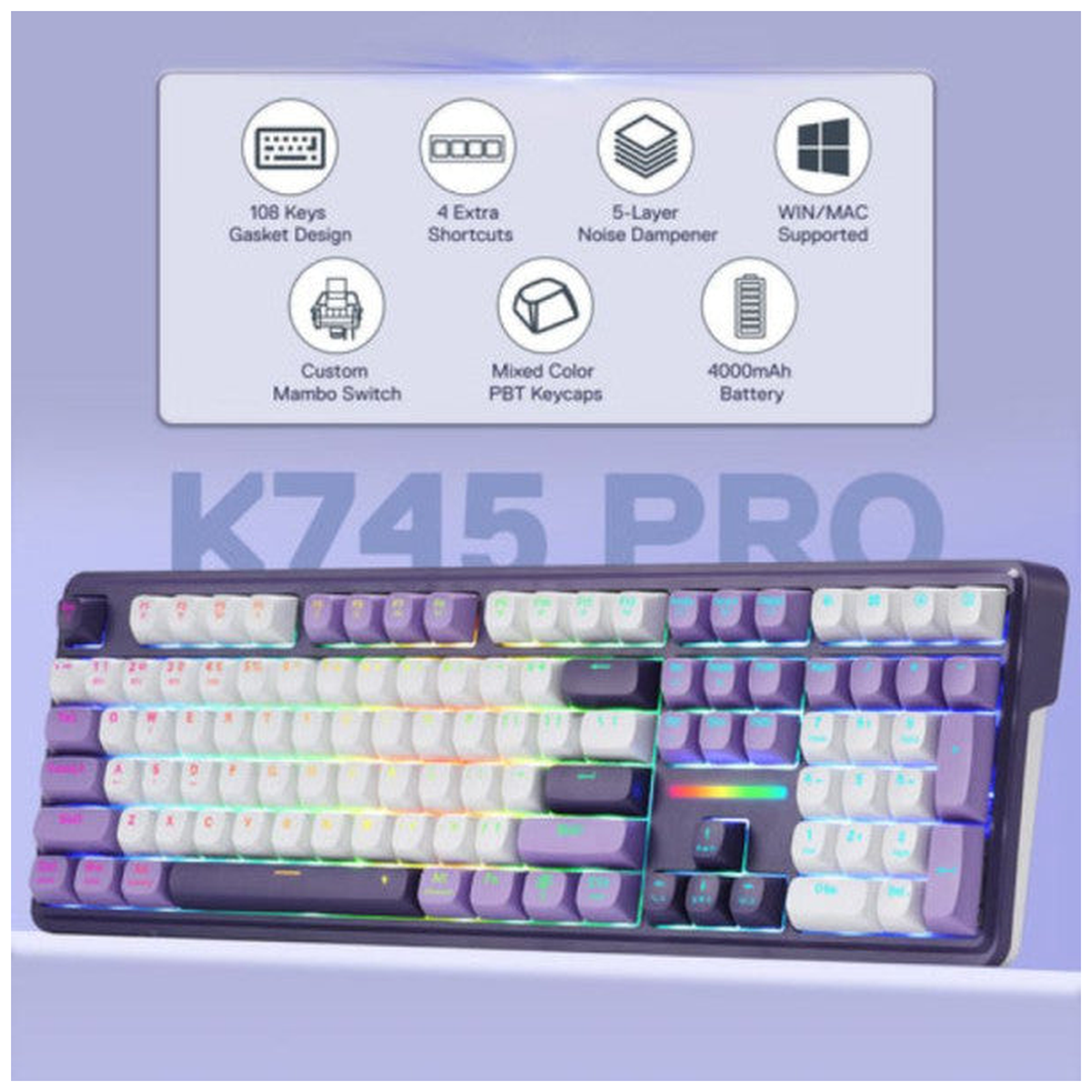 Redragon ANTONIUM K745 PRO Tri-Mode Mechanical Keyboard (Purple)