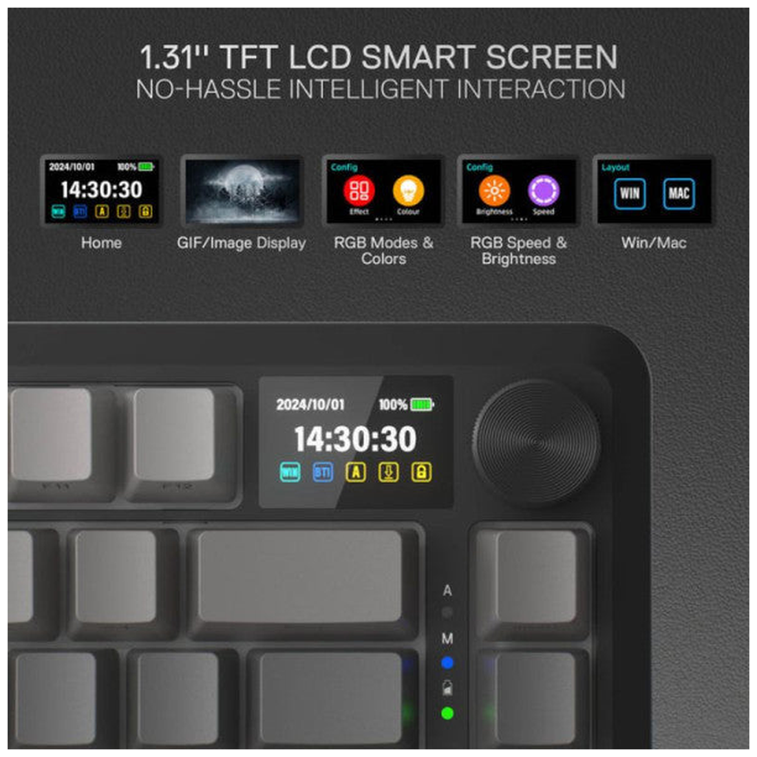 Redragon Behemoth K724 SP Tri-Mode Pro LCD Wireless Mechanical Keyboard (Gardient Gray)