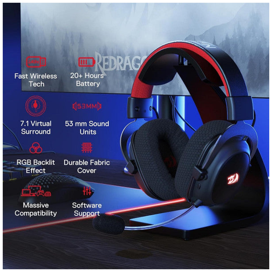 Redragon H510 PRO Zeus-X RGB Wireless Gaming Headset