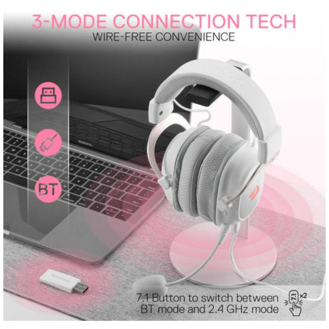 Redragon H510 PRO Zeus-X RGB Wireless Gaming Headset (WHITE)