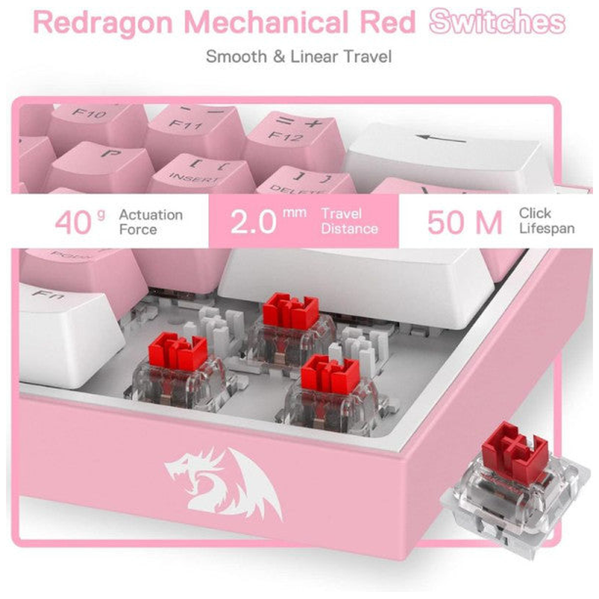 Redragon K617 Fizz 60% RGB Red Switches (White/Pink)