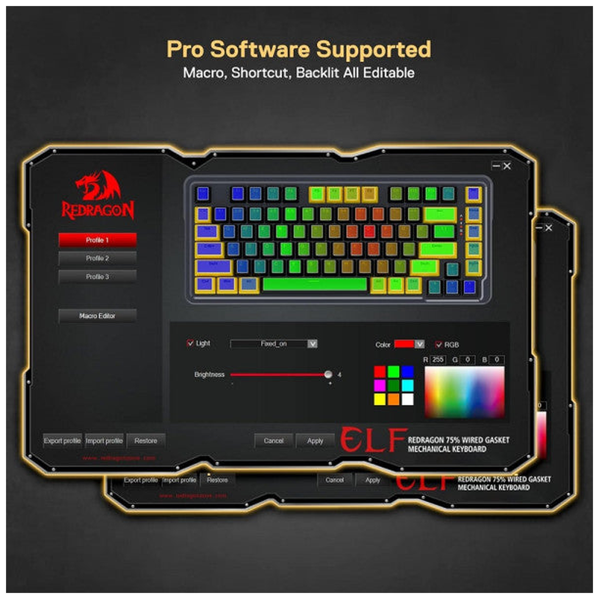 Redragon K649 78% Wired Mechanical Keyboard (Black/Yellow)