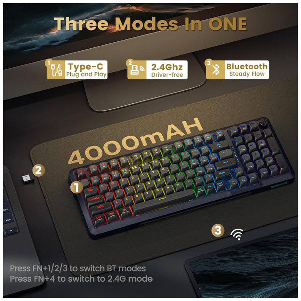 Redragon K688 Pro Wireless Mechanical Keyboard (Black/Gray)