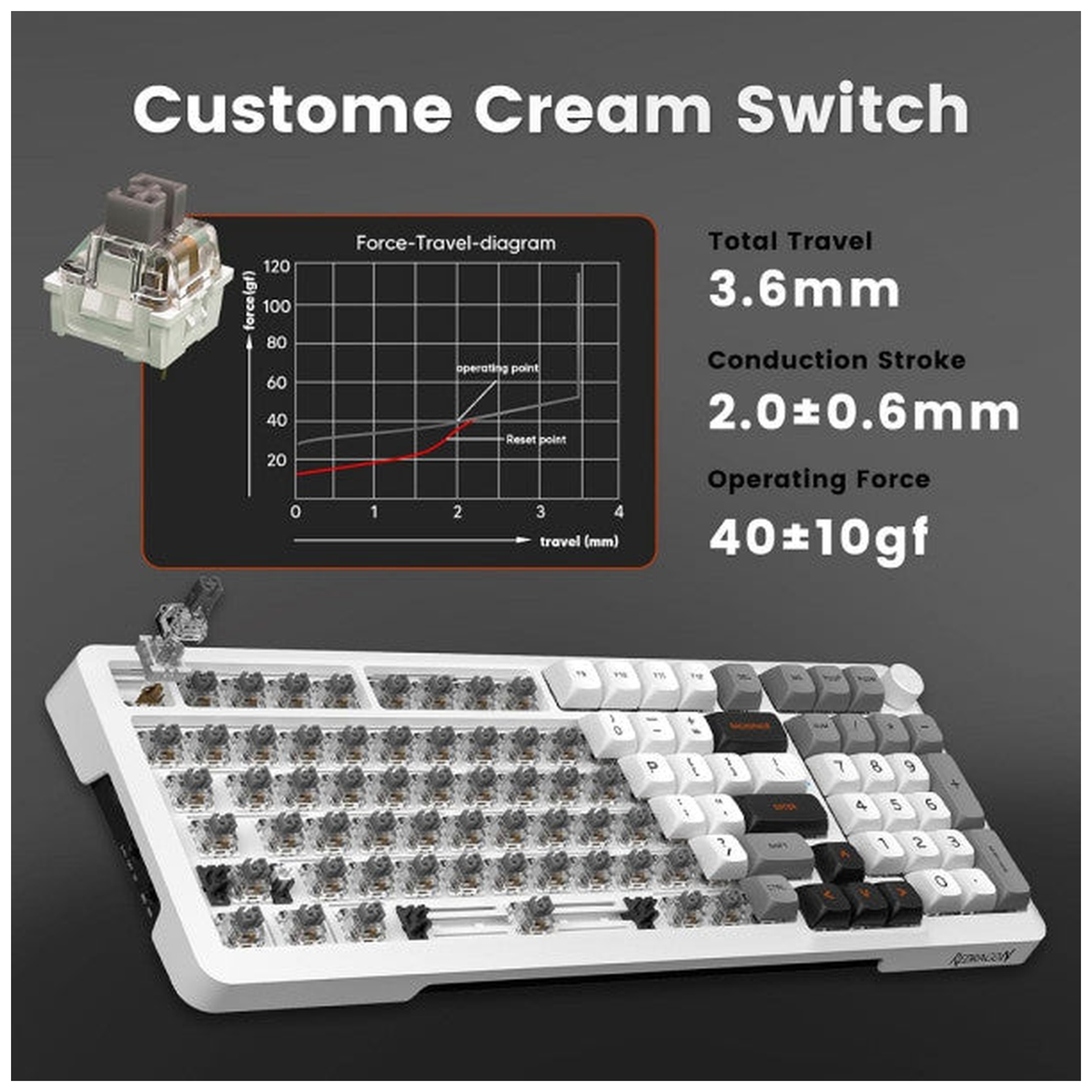 Redragon K688 Pro Wireless Mechanical Keyboard (White/Gray/Black)