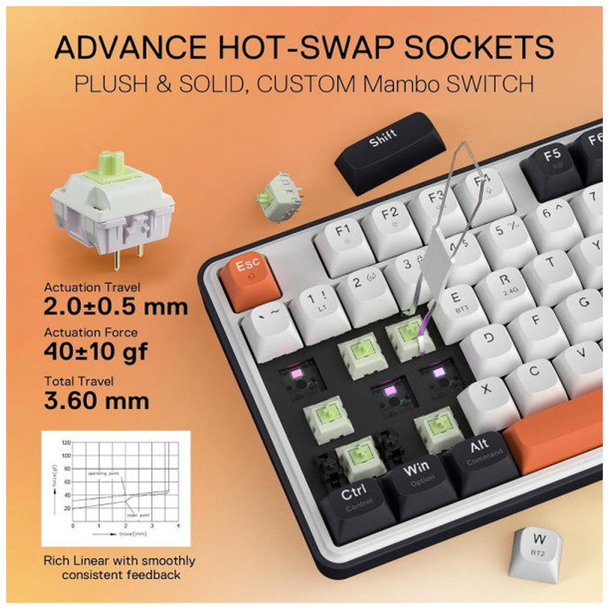 Redragon K689 PRO Wireless Mechanical Keyboard (Black Tangerine)