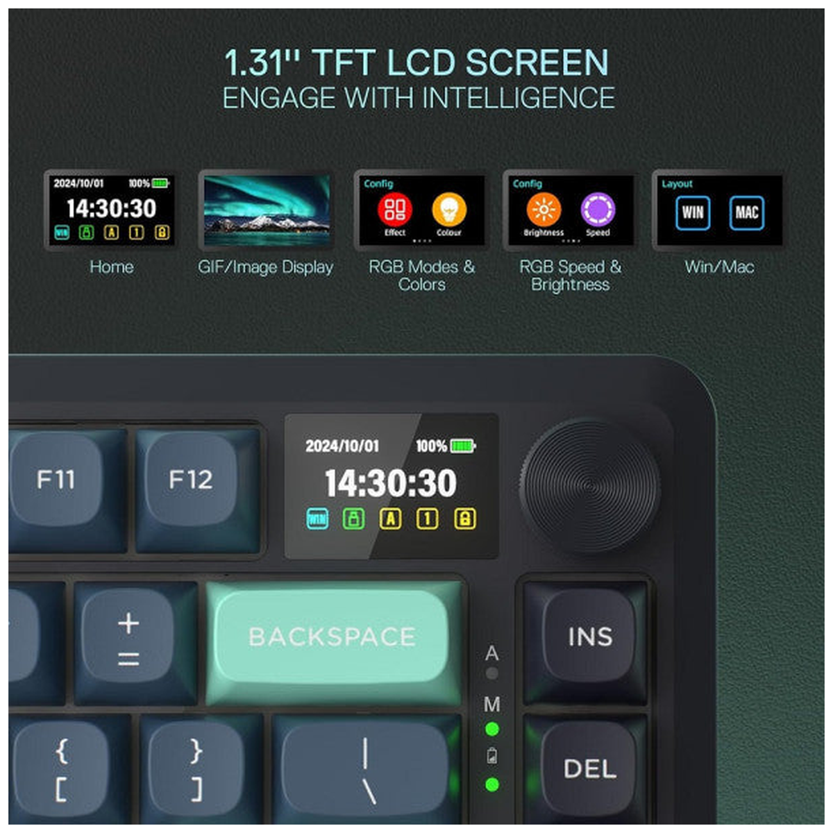 Redragon K724 Pro LCD Wireless Mechanical Keyboard (Dark Jade)