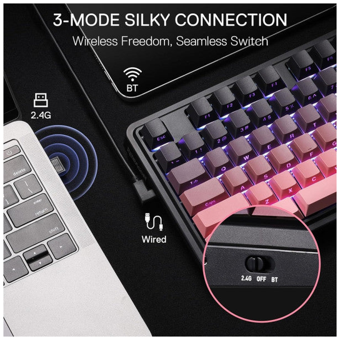 Redragon K728 Antonium Pro Wireless Mechanical Keyboard (Tide Pink)