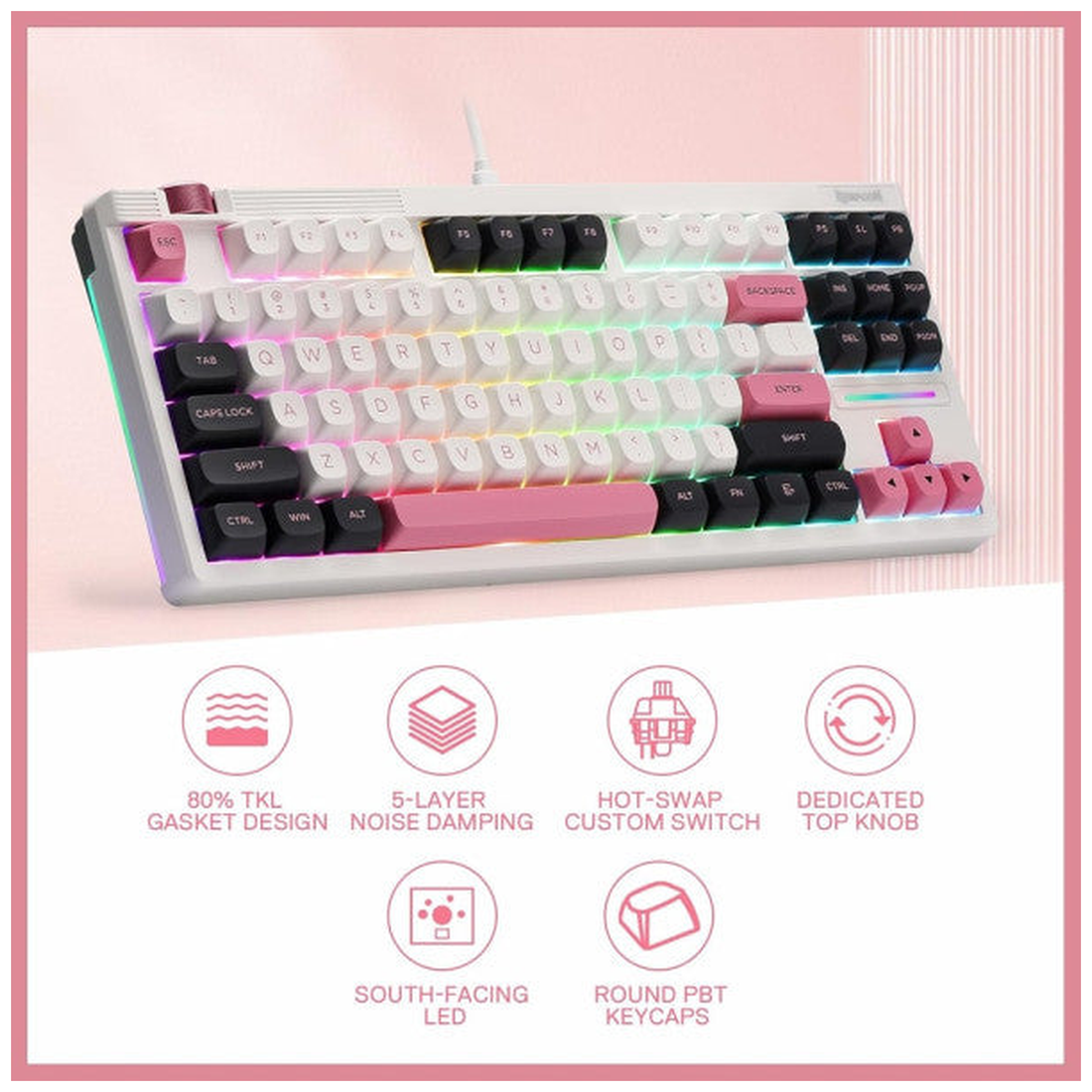 Redragon K729 OTIM Mechanical Keyboard (White/Black/Pink)