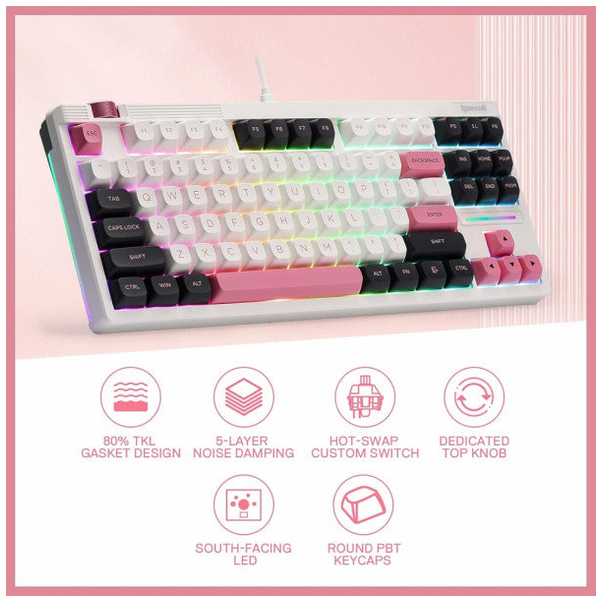 Redragon K729 OTIM Mechanical Keyboard (White/Black/Pink)