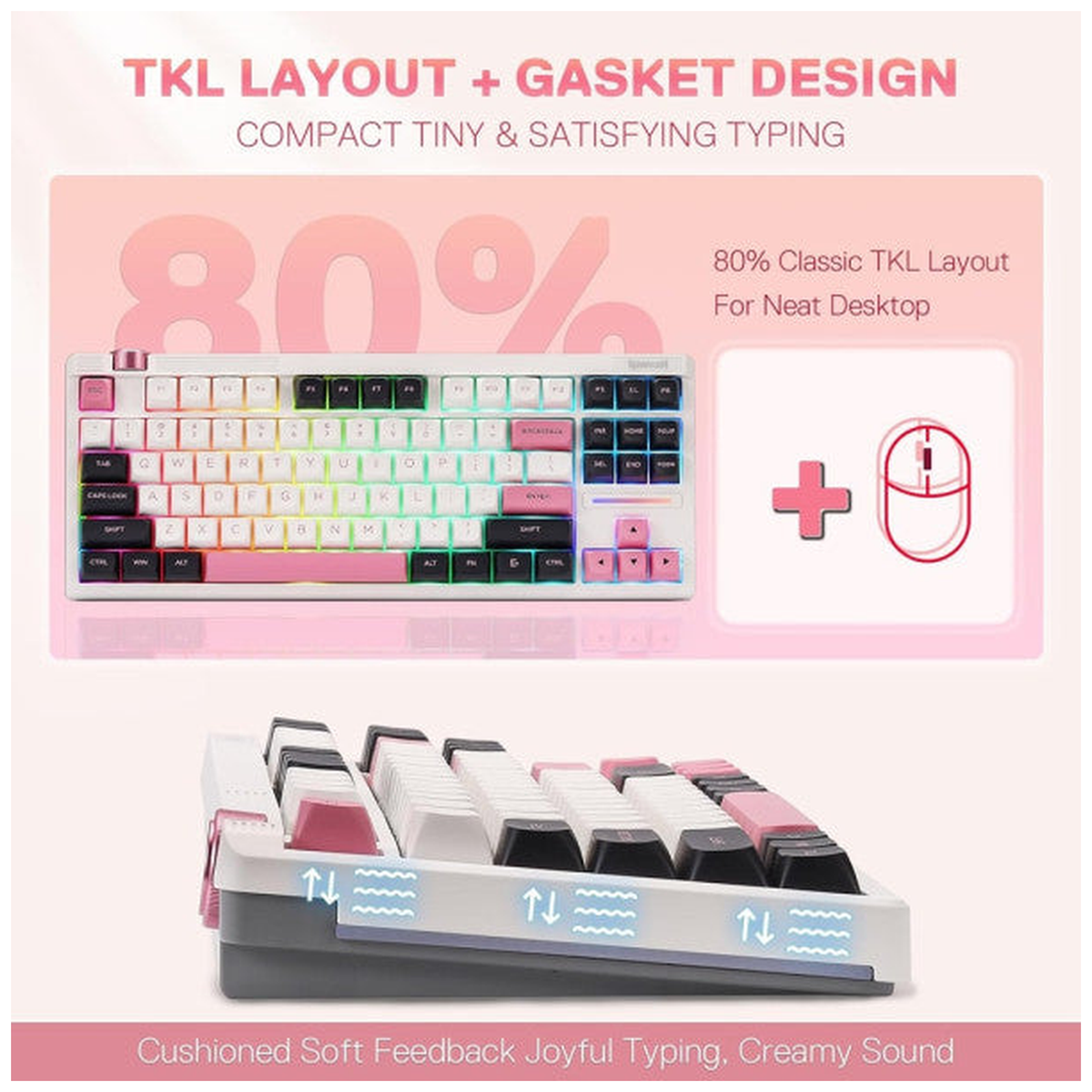 Redragon K729 OTIM Mechanical Keyboard (White/Black/Pink)