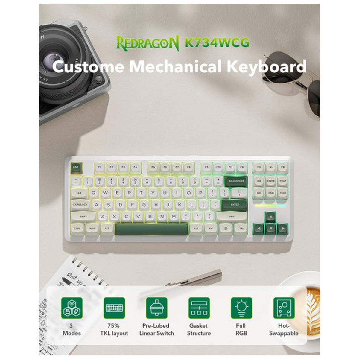 Redragon K734 Wildslash Wireless Mechanical Keyboard (GlowArc)