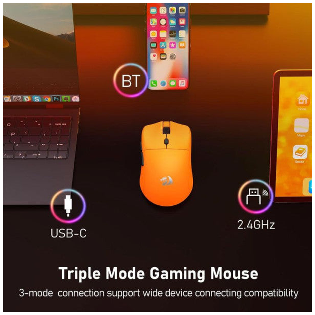 Redragon M919 Tri-mode 8k Gaming Mouse (Orange)