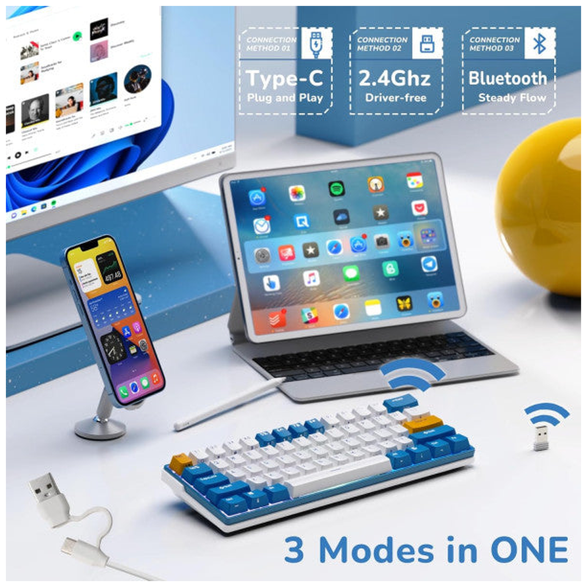Royal Kludge RK61Plus Klein Blue - Brown Switch (US Qwerty)