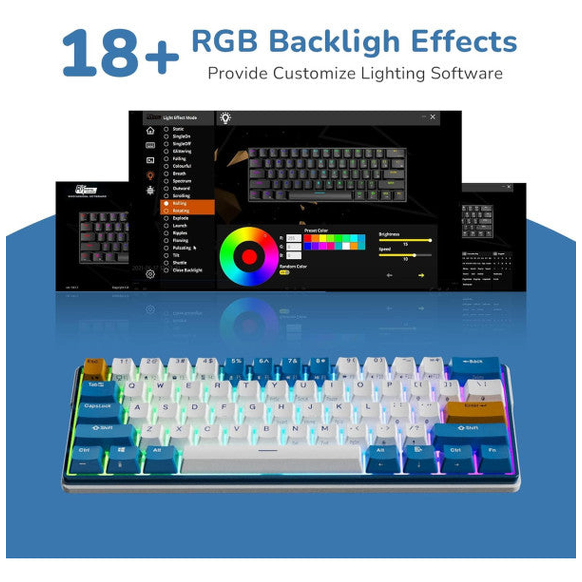 Royal Kludge RK61Plus Klein Blue - Sky Cyan Switch (US Qwerty)