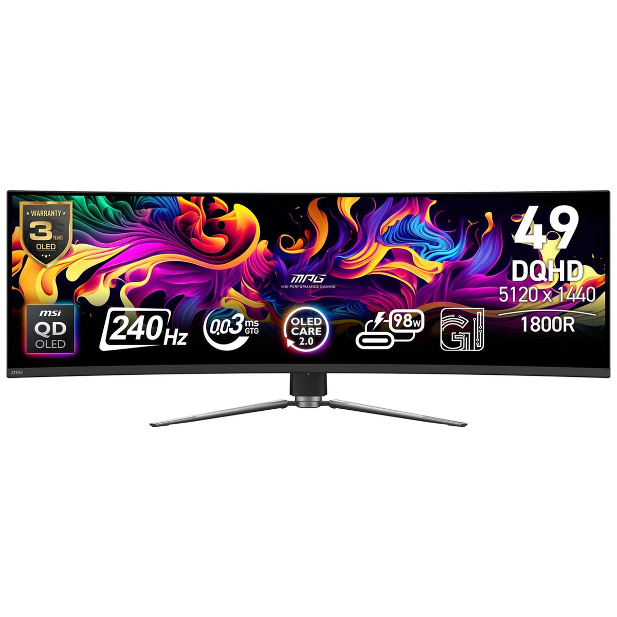 Moniteur MSI MPG 491CQPX 49" DQHD QD-OLED 240Hz - vue de face