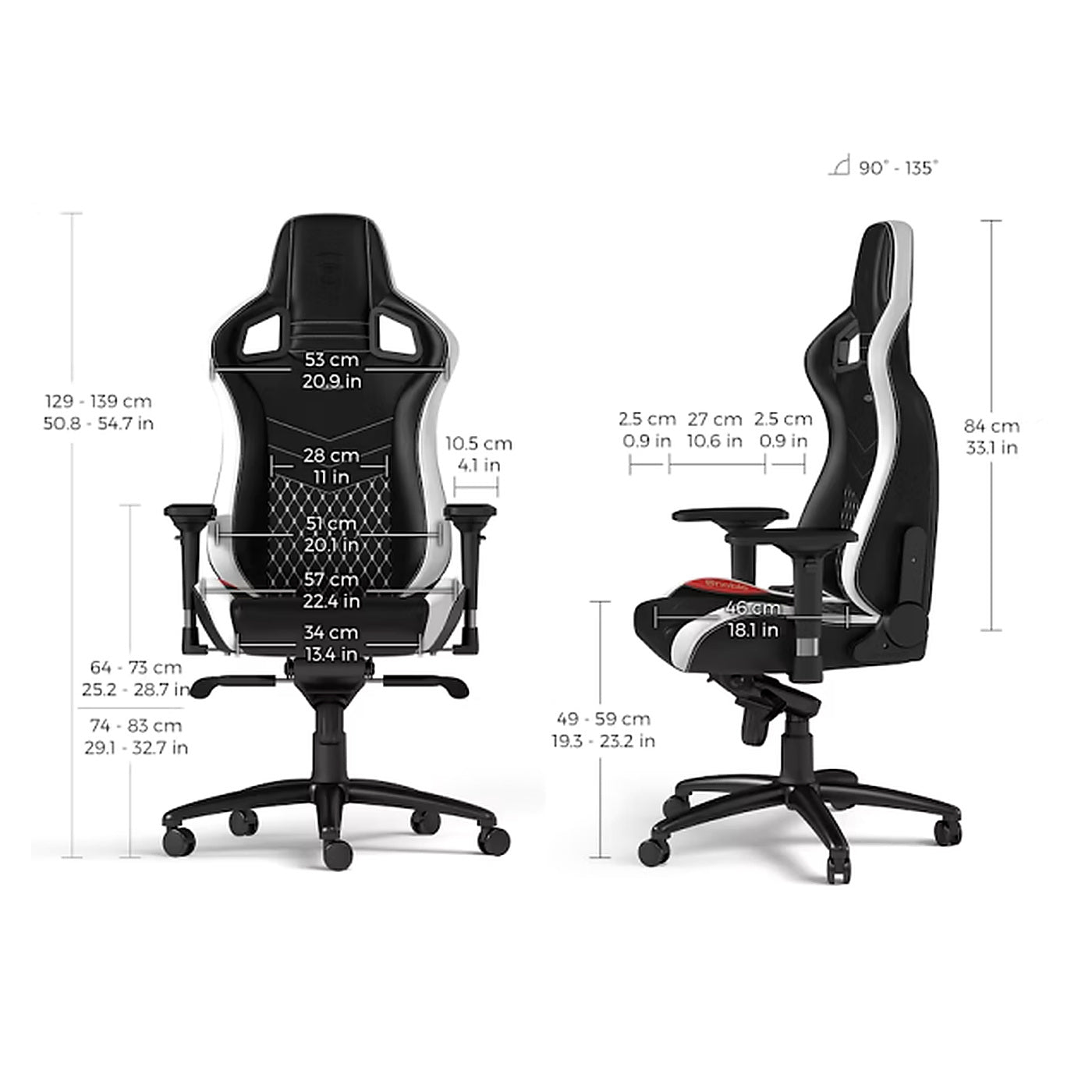 Chaise Noblechairs EPIC Real Leather Black/Red/White - Photo 5