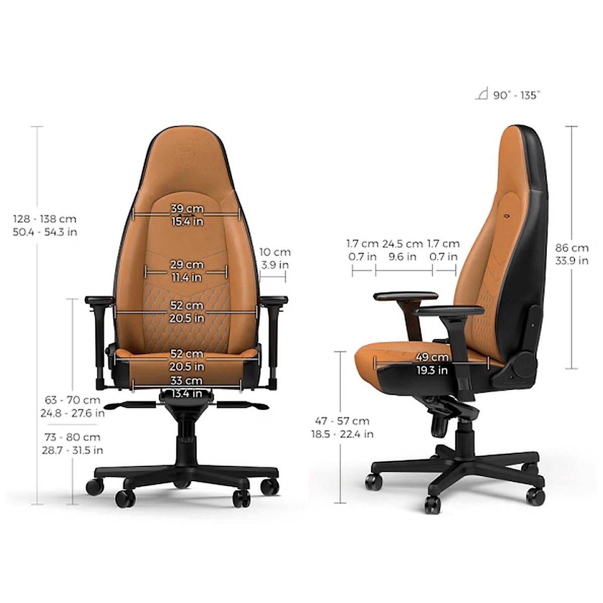 Chaise Noblechairs ICON Real Leather Cognac/Black - Photo 5