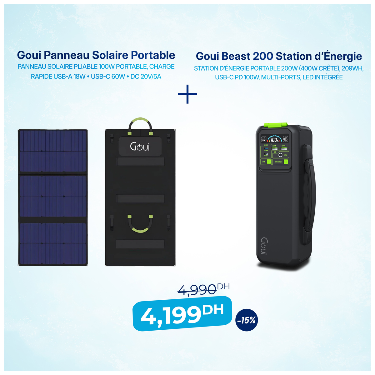 Pack Panneau Solaire Portable - 100W avec Beast 200 Station d’Énergie 200W - Photo 1
