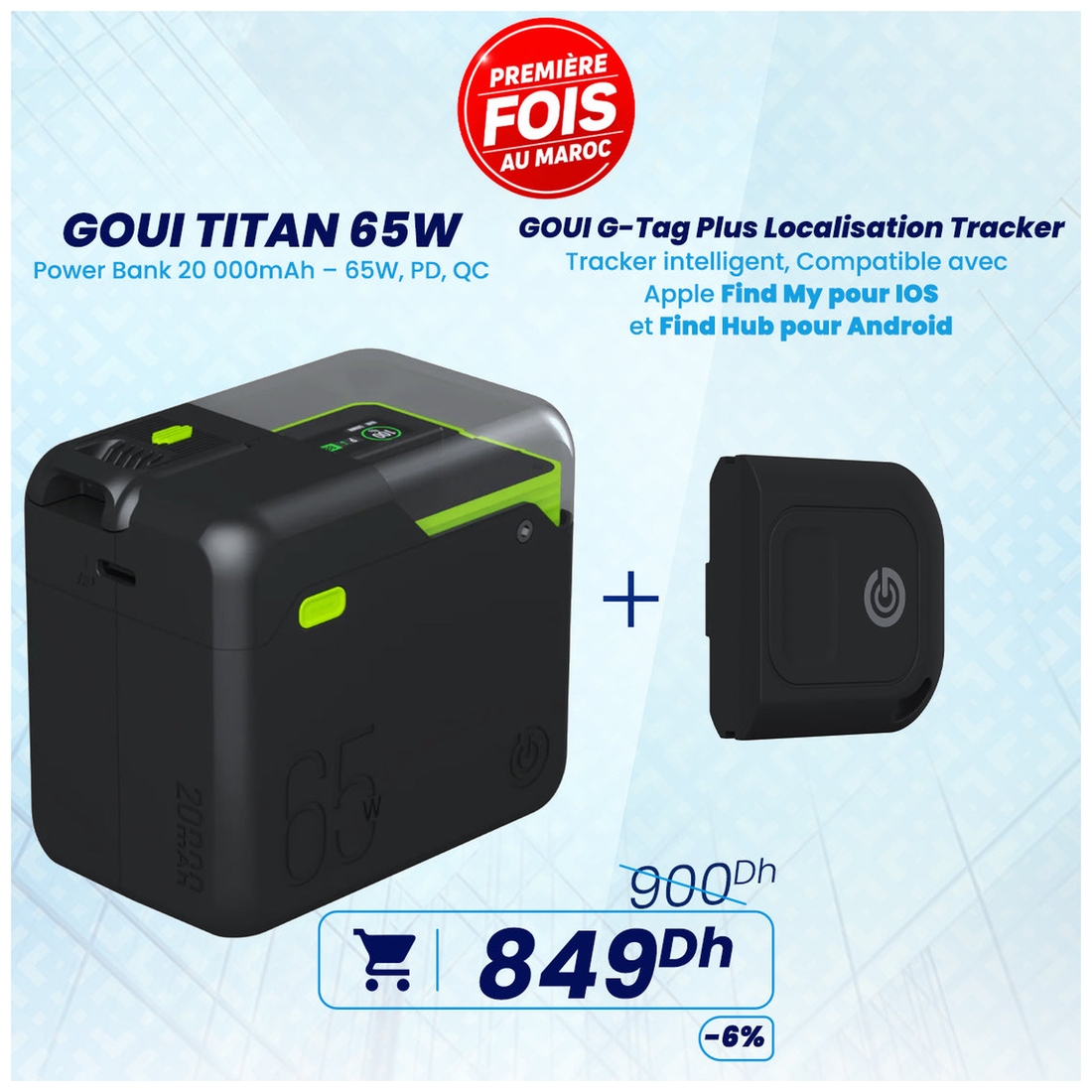 Pack Titan Power Bank 20 000mAh – 65W avec G-Tag Plus Localisation Tracker - Photo 1
