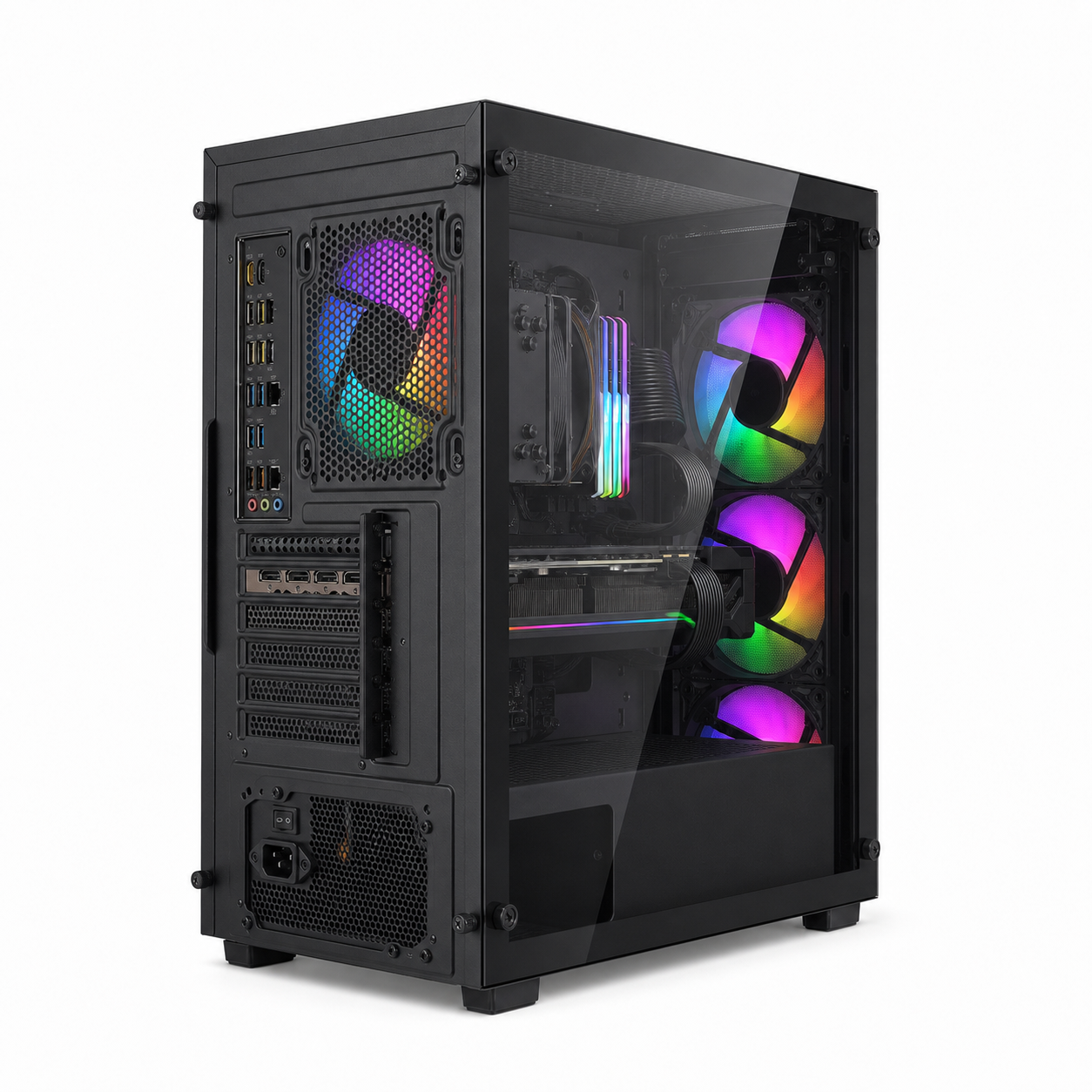 PC Gamer Ryzen 7 5700X - RTX 3050 8 Go - 16 Go DDR4 / SSD 512 Go - angle opposé du boîtier