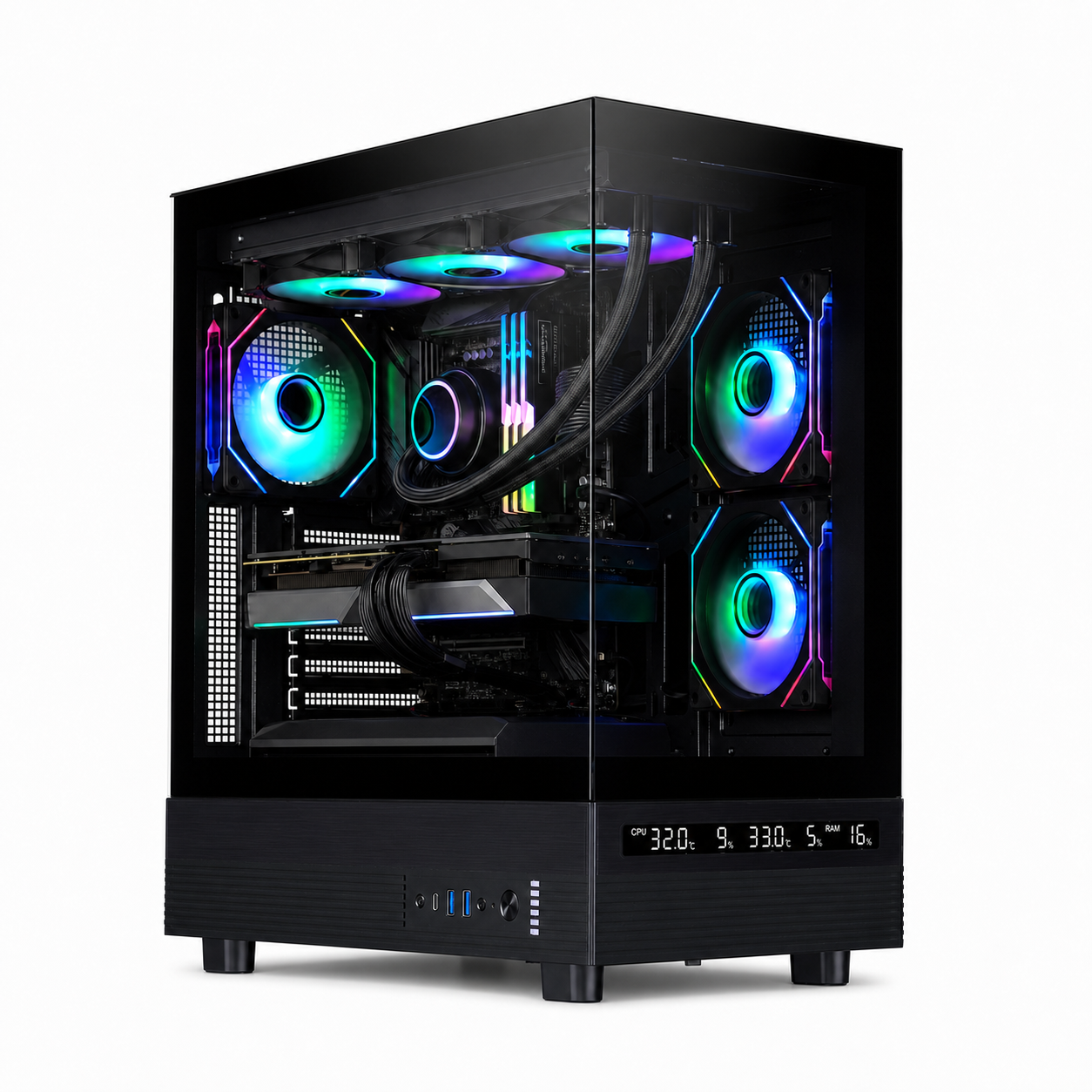 PC Gamer Ryzen 5 9600X - RTX 5060 Ti 8 Go - 16 Go DDR5 / SSD 1 To - accès aux panneaux du boîtier