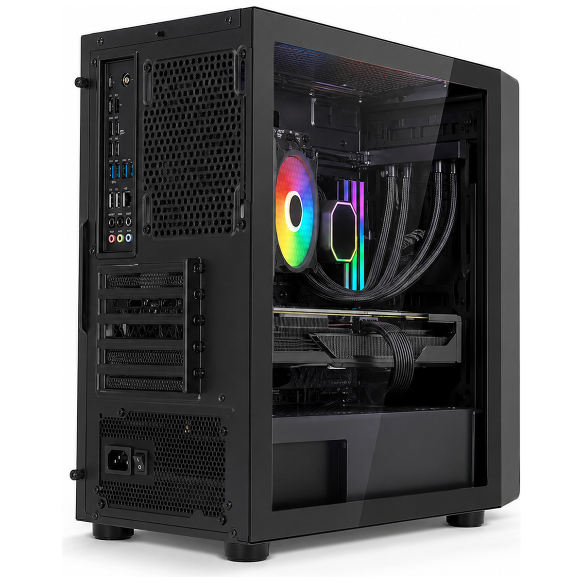 PC Gamer Ryzen 5 5600 - RTX 3060 12 Go - 16 Go DDR4 / SSD 512 Go - angle opposé du boîtier