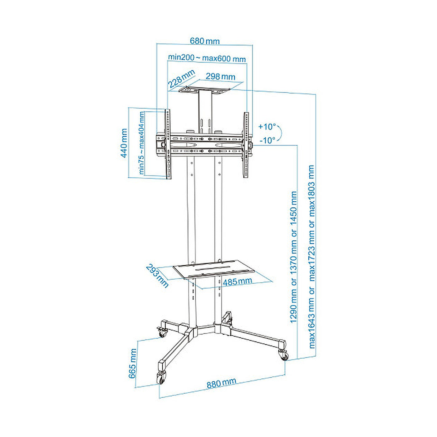 Tooq FS1470M-B Support TV à Roulettes 37 pouces-70 pouces - Photo 5