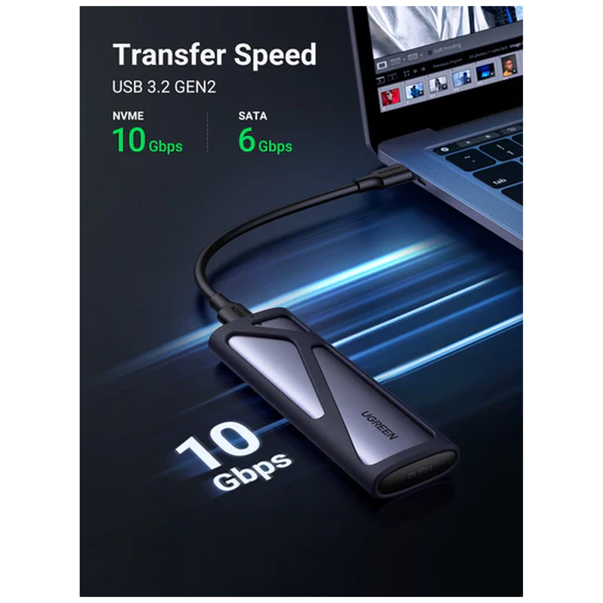 Ugreen Boitier disque dur externe Nvme/M2 SATA SSD