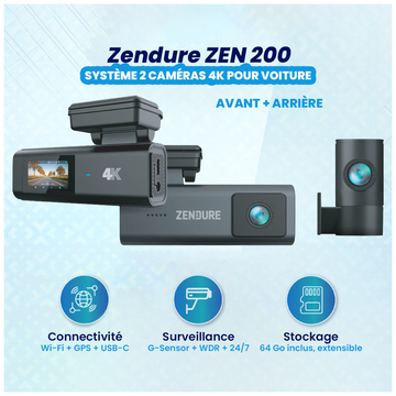 Zendure Caméra de voiture ZEN 200 (Avant + Arrière) : 4K Résolution +SD CARD 64GB - Photo 1