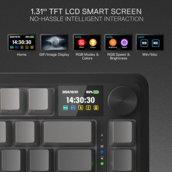 Redragon Behemoth K724 SP Tri-Mode Pro LCD Wireless Mechanical Keyboard (Gardient Gray)