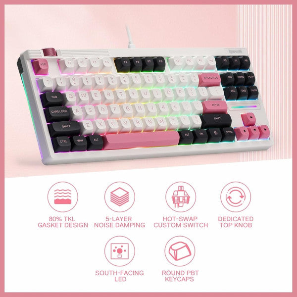 Redragon K729 OTIM Mechanical Keyboard (White/Black/Pink)