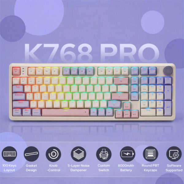 Redragon K768 Tri-mode Wireless Gasket RGB Gaming Keyboard (Lilac Land)